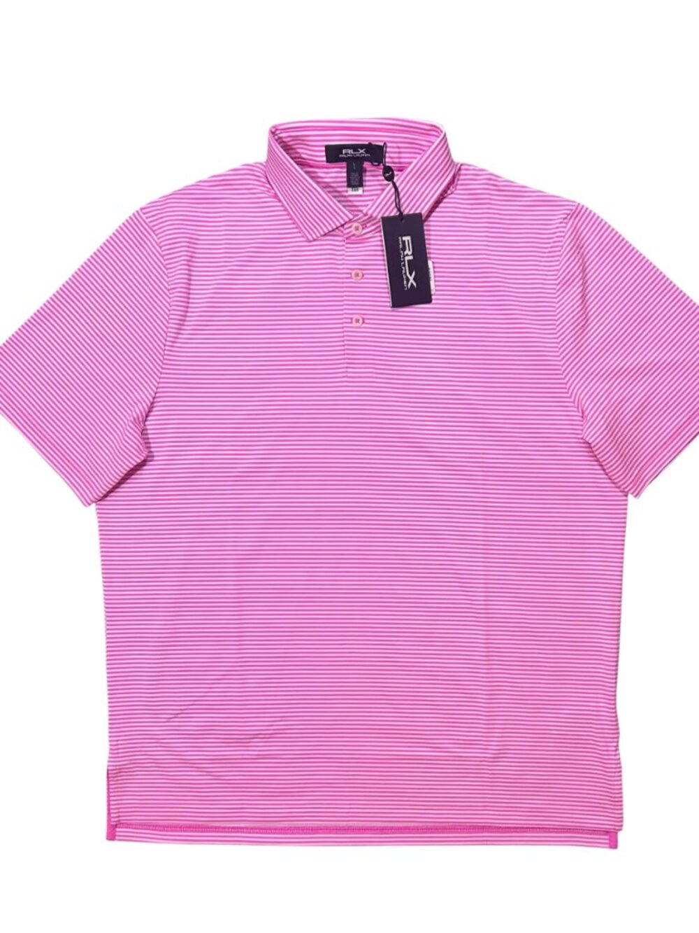RLX Ralph Lauren Bright Pink White Stripe Golf Concept Performance Jersey Polo